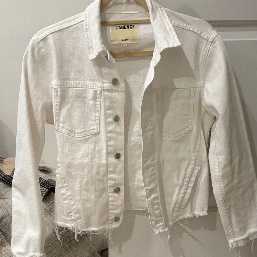 L'AGENCE  Frayed Hem Denim Jacket